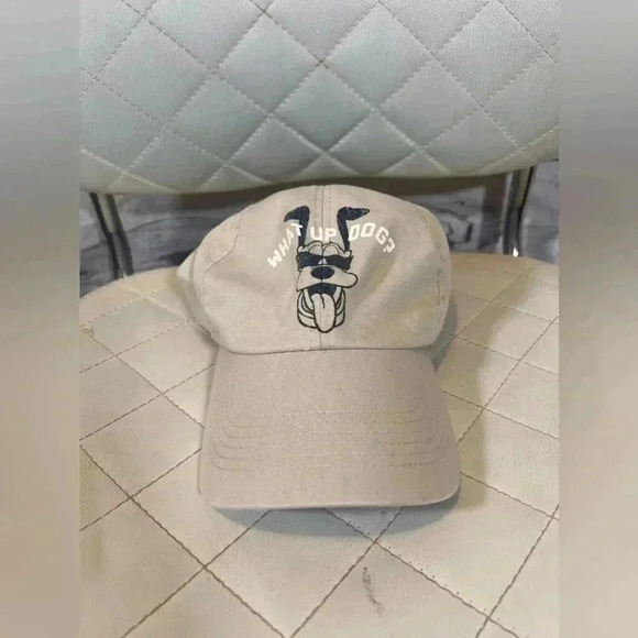 Disney Parks Pluto What's Up Dog Beige Adjustable Strap Baseball Cap Hat Adults - Picture 1 of 6